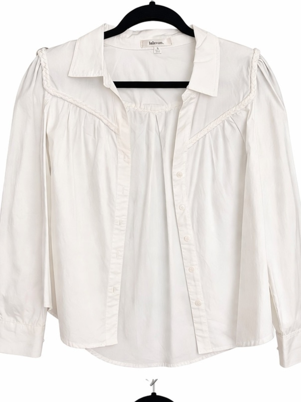 Lalavon White Cotton Blouse Size Small | Puff Sleeve Button Front